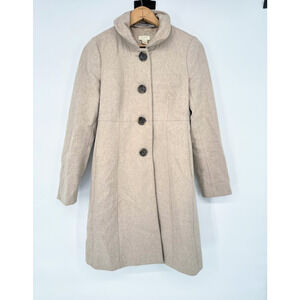 J.Crew Oatmeal Uptown Wool Blend Coat Stand Collar Long Jacket Size 0 Business